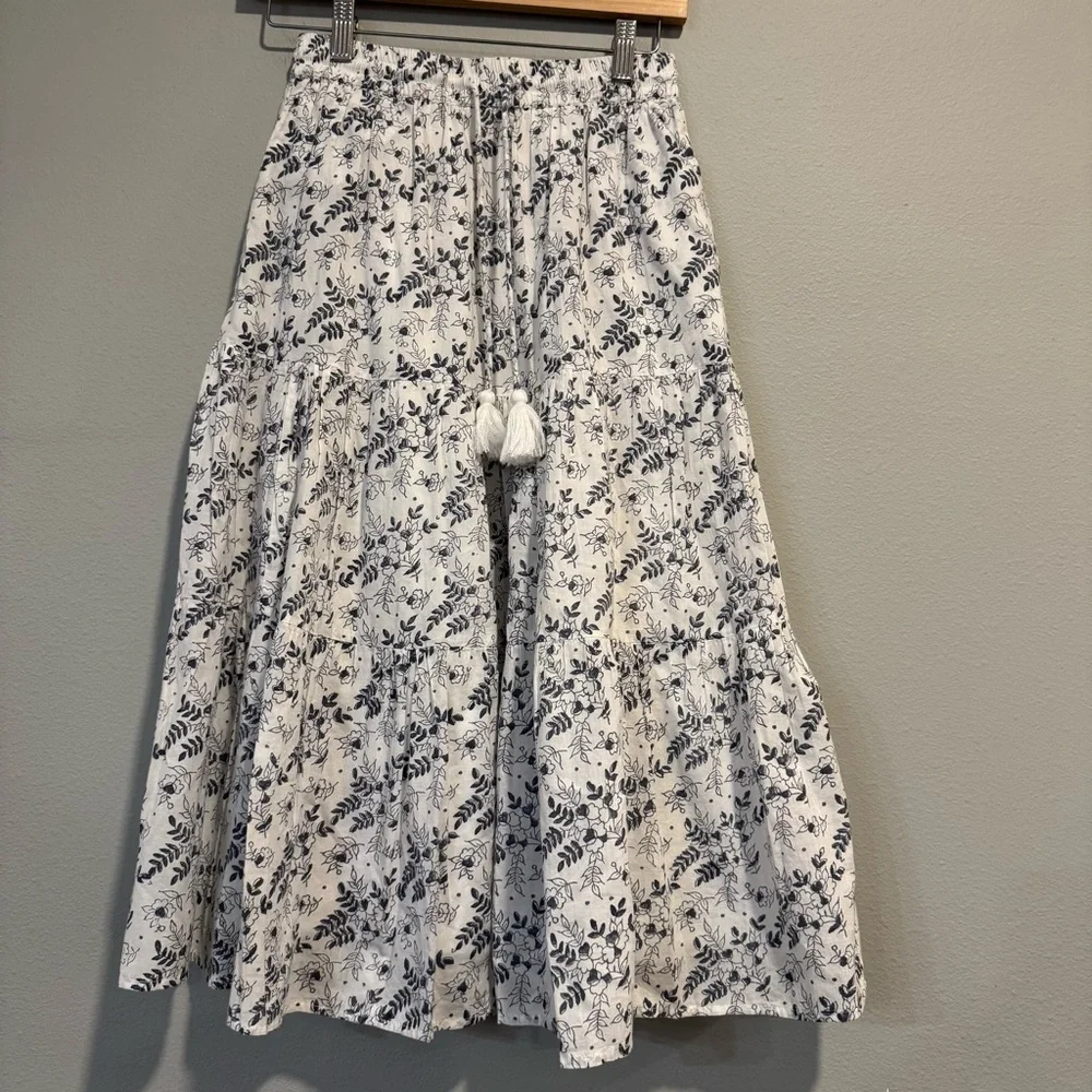 Cleobella Floral Tiered Midi Skirt Organic Cotton Boho XS - Picture 1 of 7